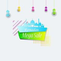 Ramadan Kareem set poster sale and label price tag design with colorfull gradient color vector