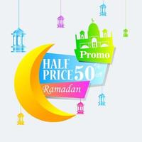 Ramadan Kareem set poster sale and label price tag design with colorfull gradient color vector