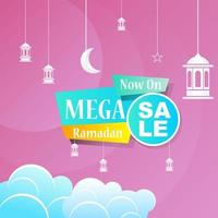 Ramadan Kareem set poster sale and label price tag design with colorfull gradient color vector