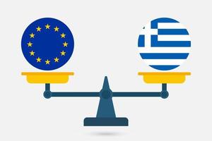 Scales balancing the EU and the Greece flag. Vector illustration.