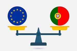 Scales balancing the EU and the Portugal  flag. Vector illustration.