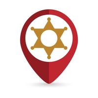 Map pointer with Sheriff Badge icon. Vector illustration.