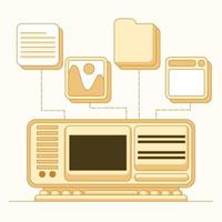 Old computer in flat design vector icon illustration