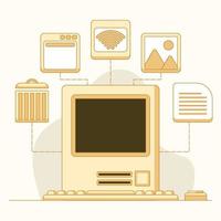 Old computer in flat design vector icon illustration
