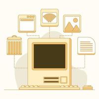 Old computer in flat design vector icon illustration