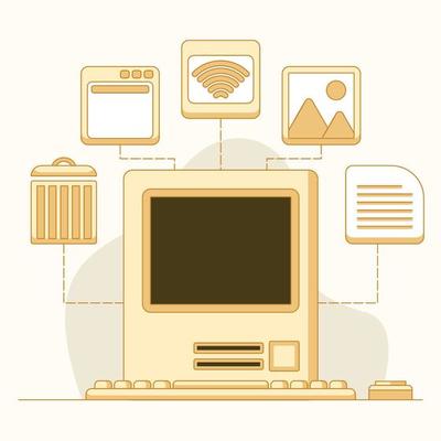 Old computer in flat design vector icon illustration
