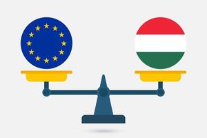 Scales balancing the EU and the Hungary flag. Vector illustration.