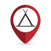 Map pointer with Wigwam icon. Vector illustration.