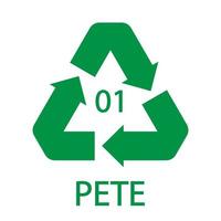 PETE 01 recycling code symbol. Plastic recycling vector polyethylene sign.