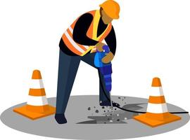 man working with hammer drill, Worker In Protective Uniform And Helmet working, concrete core drill, vector ullustration