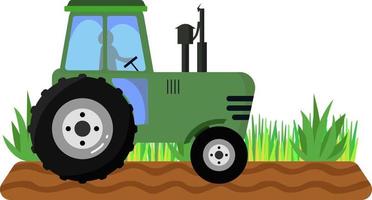 Green tractor in the field vector