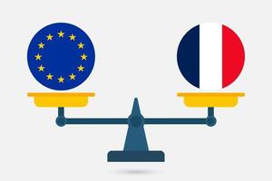 balanzas que equilibran la bandera de la ue y la de francia. ilustración vectorial