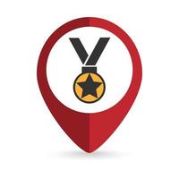 Map pointer with winner madal icon. Vector illustration.