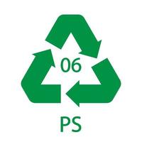 PS 06 recycling code symbol. Plastic recycling vector polystyrene sign.