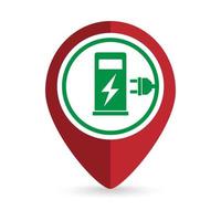 puntero de mapa con estación de carga para icono de coche eléctrico. ilustración vectorial vector