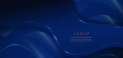 Abstract luxury golden lines curved overlapping on dark blue background. Template premium award design. vector