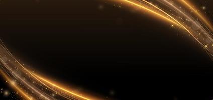 Abstract elegant gold curve glowing with lighting effect sparkle on black background. Template premium award design. vector