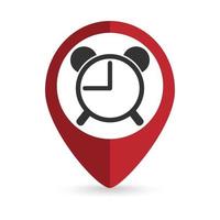 Map pointer with alarm clock icon. Vector illustration.