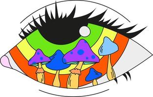 A psychedelic eye with mushrooms inside. Vector illustration isolated on a white background.