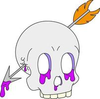 A psychedelic skull that is pierced by an arrow. Surrealism vector