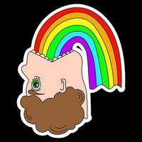 A sticker of a strange man vomiting a rainbow. vector