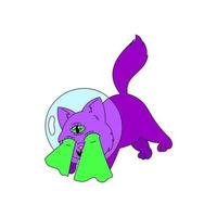 A cute kitten with purple fur and three eyes in a helmet from a spacesuit, shoots green lasers from its eyes. Psychedelics, surrealism vector