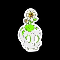 A psychedelic skull with a living flower on top. Surrealism vector