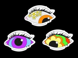 un conjunto de tres ojos psicodélicos. psicodélicos, surrealismo. vector