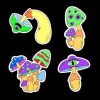 A set of psychedelic mushrooms with eyes, acid colors. Psychedelics, surrealism vector