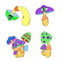 A set of psychedelic mushrooms with eyes, acid colors. Psychedelics, surrealism vector