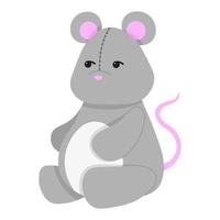 Cute teddy mouse. Vector illustration in a flat style. Plush mouse toy