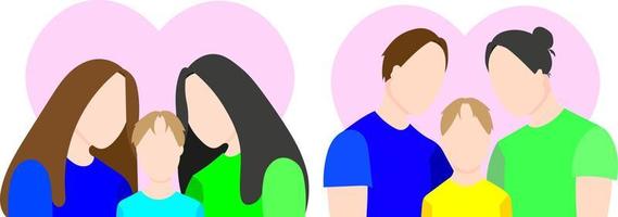 A set of LGBT families. Flat vector illustration. Gays and lesbians