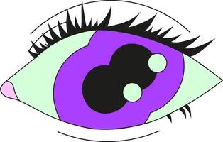 Purple psychedelic eye with two pupils. Flat vector illustration isolated on a white background.