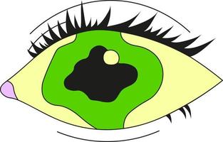 un ojo psicodélico verde con una pupila manchada. ilustración vectorial plana aislada en un fondo blanco. vector