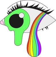 A psychedelic eye with a leaking pupil, crying a rainbow. Vector illustration isolated on a white background.