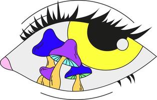 A psychedelic eye with mushrooms inside. Vector illustration isolated on a white background.