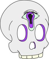 A psychedelic skull with a third eye with a leaking pupil. Surrealism vector