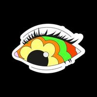 A psychedelic multicolored eye with a flower pupil. Psychedelics, surrealism. vector