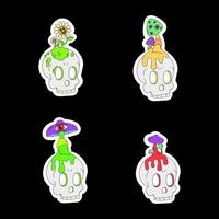 A set of four psychedelic skulls with mushrooms and flowers on top. Psychedelics, surrealism vector