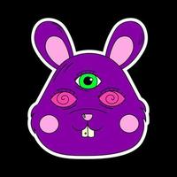 Psychedelic rabbit head with three eyes and purple fur. Psychedelics, surrealism vector