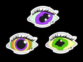 un conjunto de tres ojos psicodélicos. psicodélicos, surrealismo. vector