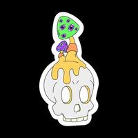 A psychedelic skull with psychedelic mushrooms on its head. Surrealism vector