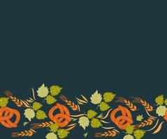 Oktoberfest seamless border or banner layout with hop and petzel, flat vector illustration.