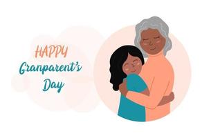 Grandparents Day celebration. Grandmother and granddaughter hug. Smiling granny and little girl together. Happy Grandparents Day greeting card, banner, poster. Flat vector illustration