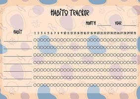 Habits tracker printable template. Blank notebook page horizontal A4. Vector illustration of paper sheet for marking habits success in month
