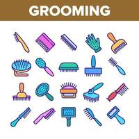 Grooming Brush For Pet Collection Icons Set Vector