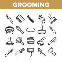 Grooming Brush For Pet Collection Icons Set Vector