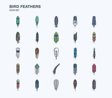 Bird Feathers linear coloured icon set vector