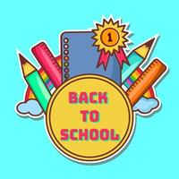 diseño de banner vectorial de regreso a la escuela con una herramienta escolar divertida y colorida vector