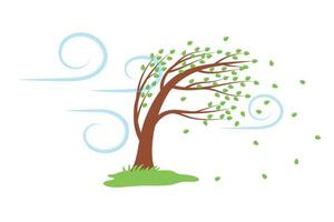 The icon of the wind that bends the green tree. concept of weather, tornado and other elements of nature. flat vector illustration isolated on white background